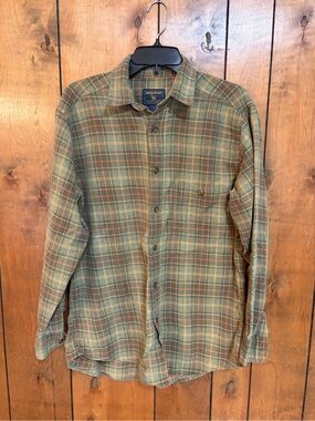 Woolrich Olive and Orange Plaid Flannel Shirt Jacket